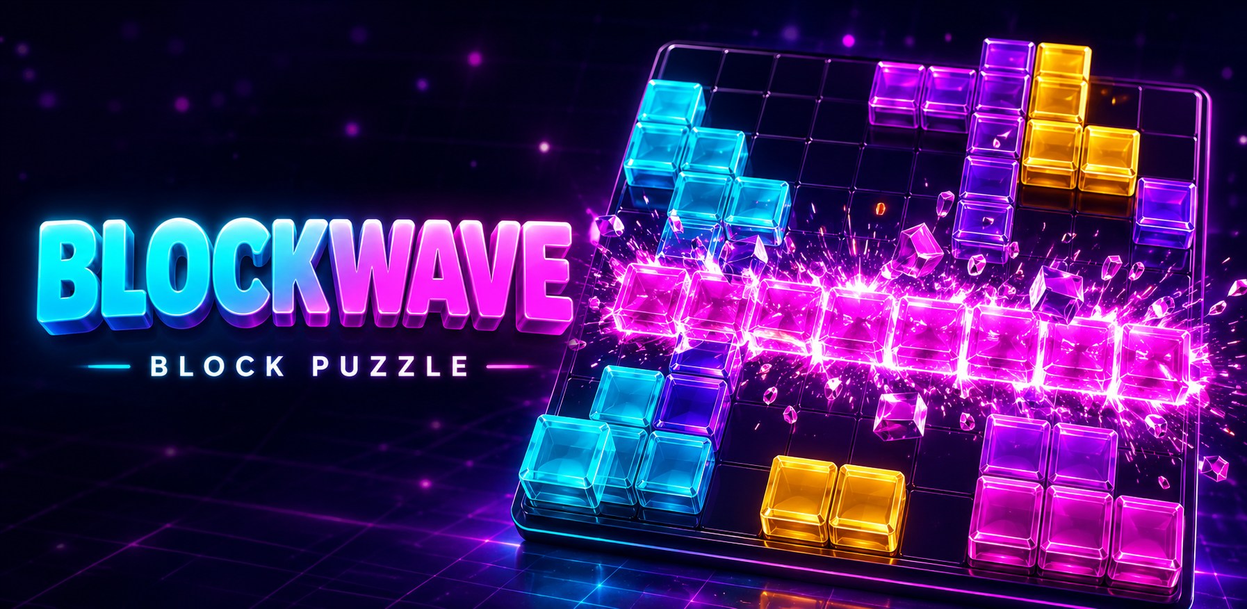 BlockWave neon block puzzle game preview